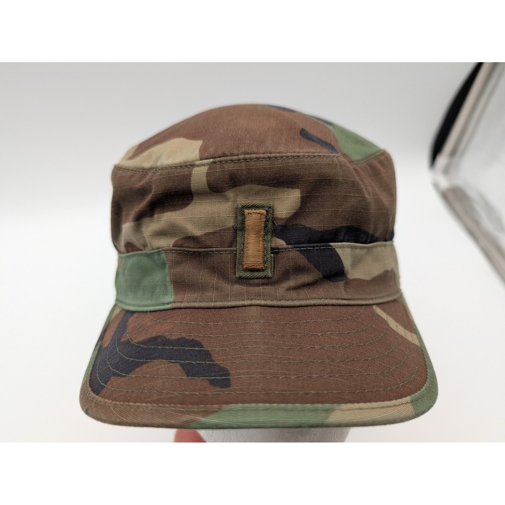 US Military Woodland Camo Weather Patrol Cap 7 1/8 2nd Lt Rank SPO100-01-D-0302